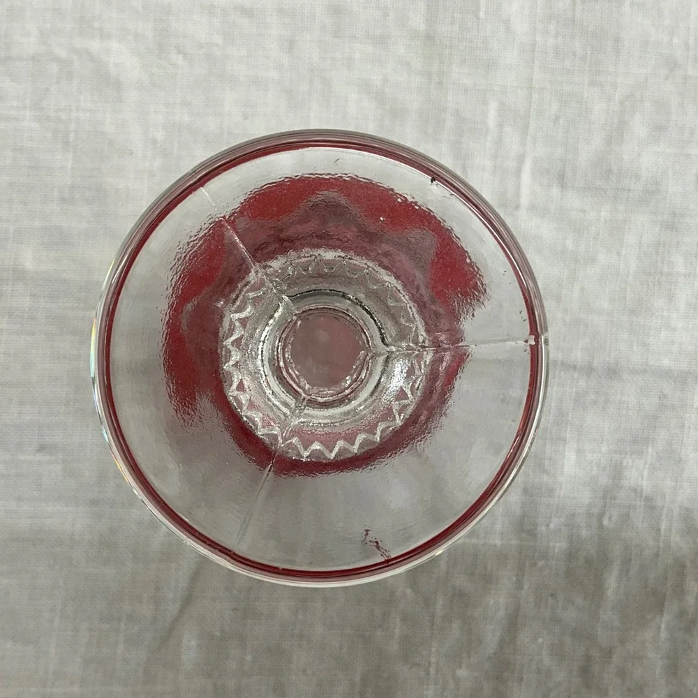 Vintage Cranberry Kings Crown Indiana Glass Cordial Liqueur Glasses Thumbprint 4